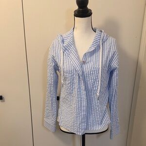 Blue and White Striped Hoodie